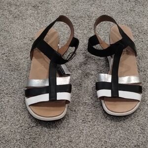 CAPRICE Black, Silver, and White Women's Sandals